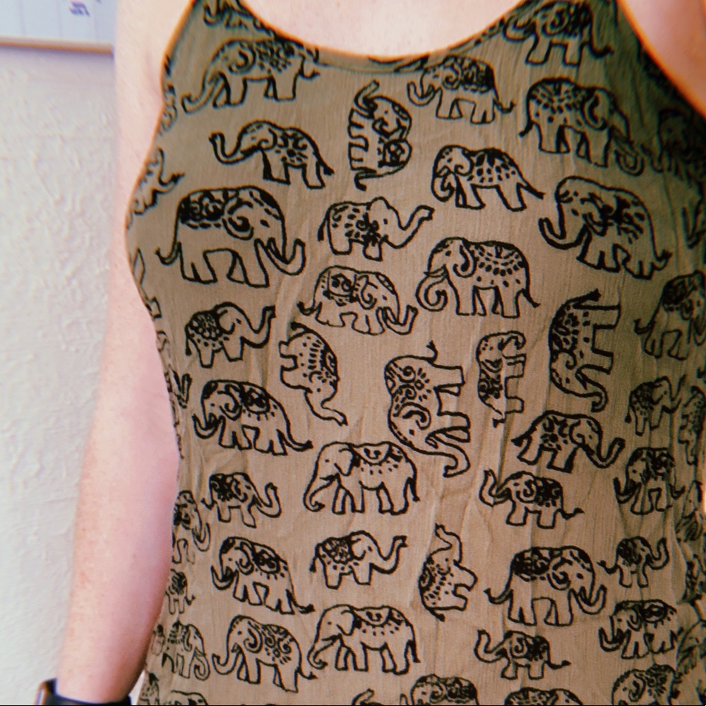 green mini dress with elephants